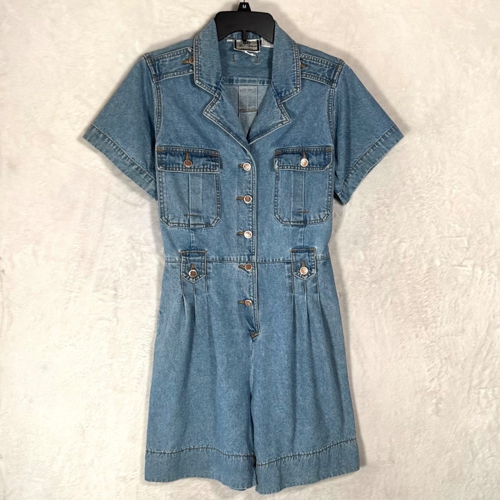 Vintage Bill Blass Denim Romper Jean Jumpsuit Medium P Utility Safari Nautical - Picture 13 of 15